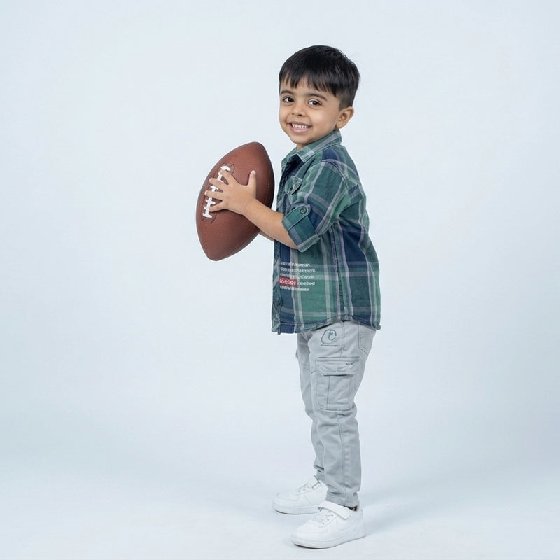 Boys Checked Casual Shirt with Graphic T-Shirt, Cargo Pants and White Sneakers