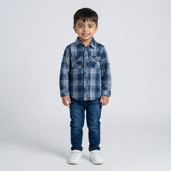 BOYS Blue Checked Shirt with Denim Jeans Casual Outfit Set