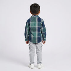 Boys Checked Casual Shirt with Graphic T-Shirt, Cargo Pants and White Sneakers