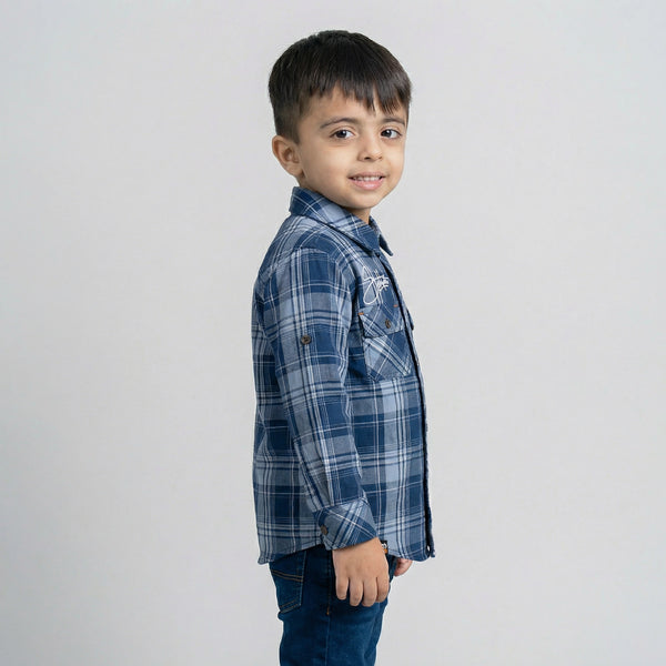 BOYS Blue Checked Shirt with Denim Jeans Casual Outfit Set
