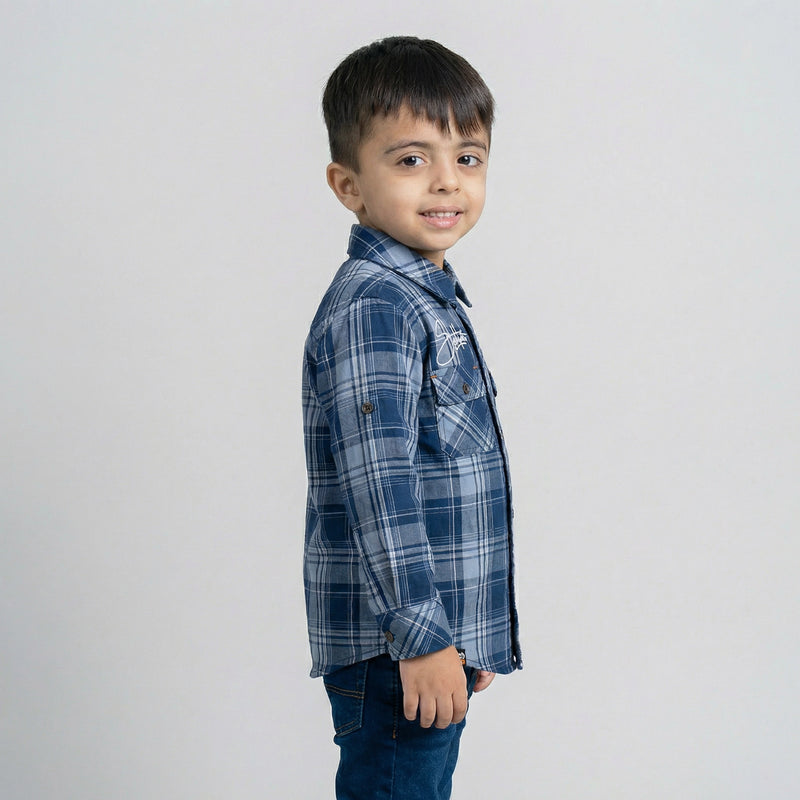 BOYS Blue Checked Shirt with Denim Jeans Casual Outfit Set