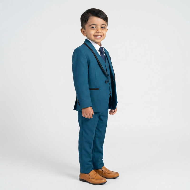 Boys Formal Suit Set in with Blazer, Waistcoat, Shirt, Tie and Trousers