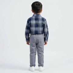Boys Checked Casual Shirt with White Graphic T-Shirt, Pants and White Sneakers