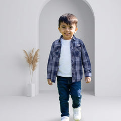 BOYS Blue Checked Shirt with Denim Jeans Casual Outfit Set