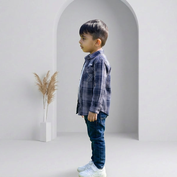 BOYS Blue Checked Shirt with Denim Jeans Casual Outfit Set