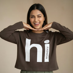 Women’s “Hi Fashion” Printed Full Sleeve Cotton T-Shirt – Relaxed Fit
