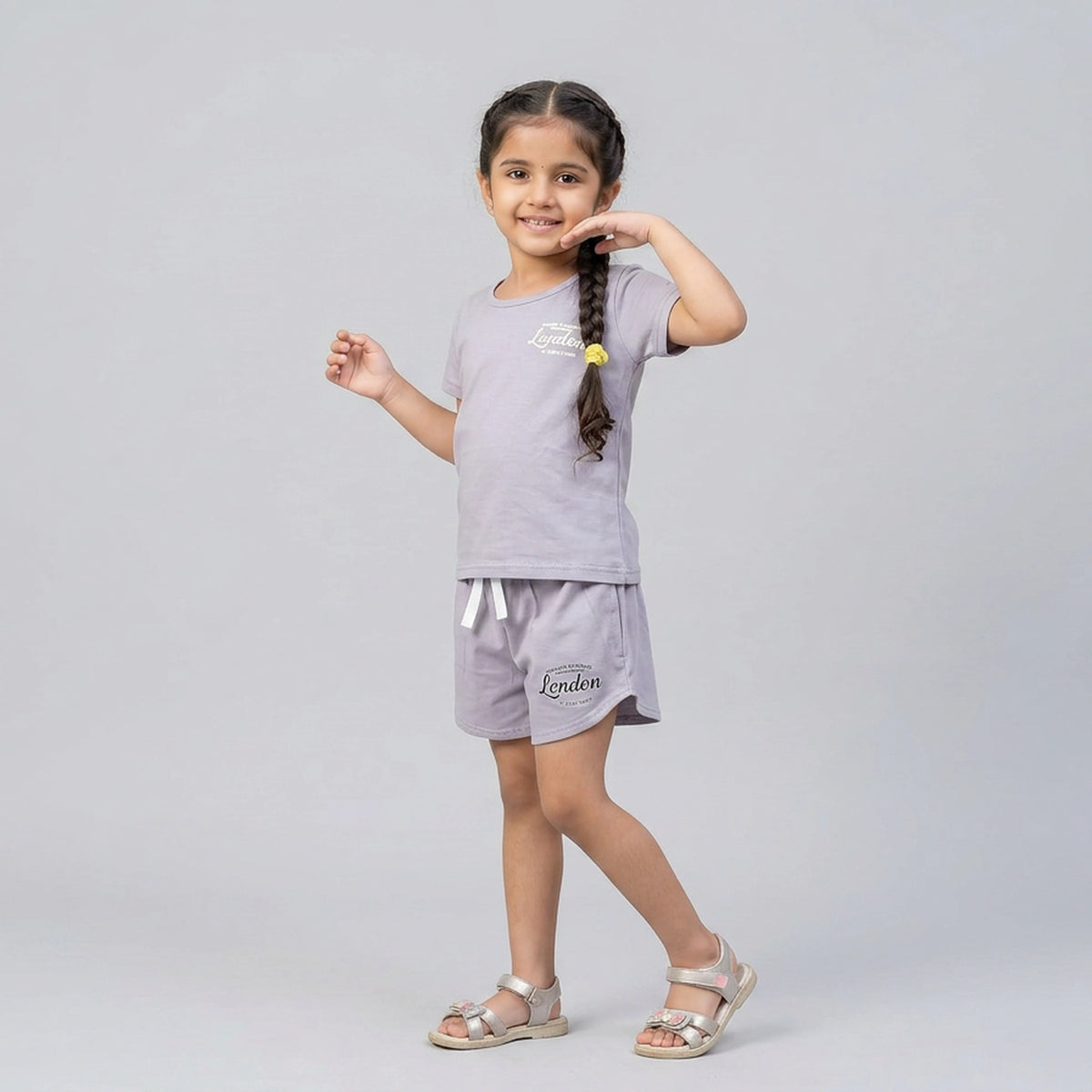 Kids Black London Print Cotton T-Shirt with Drawstring Shorts Set