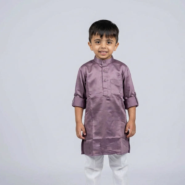 Boys Pink Kurta Set with White Pajama – Classic Festive Ethnic Wear for Kids