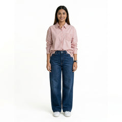 Women’s Lace Hem Cotton Shirt – Embroidered Button-Down Top | White, Blue, Pink, Beige & Black Casual Shirt