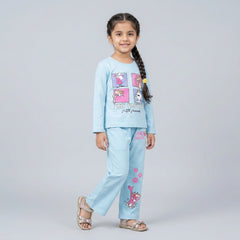 Girls Panther Co-Ord Set – Maroon Cartoon Printed Sweatshirt & Wide Leg Pants for Kids