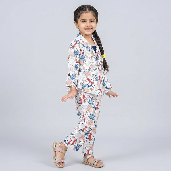 Girls Printed Peplum Co-Ord Set with Belt – Stylish Blazer Style Party Wear Outfit for Kids - image 3