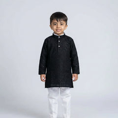 Boys Embroidered Kurta Set with White Pajama – Festive Ethnic Wear for Kids
