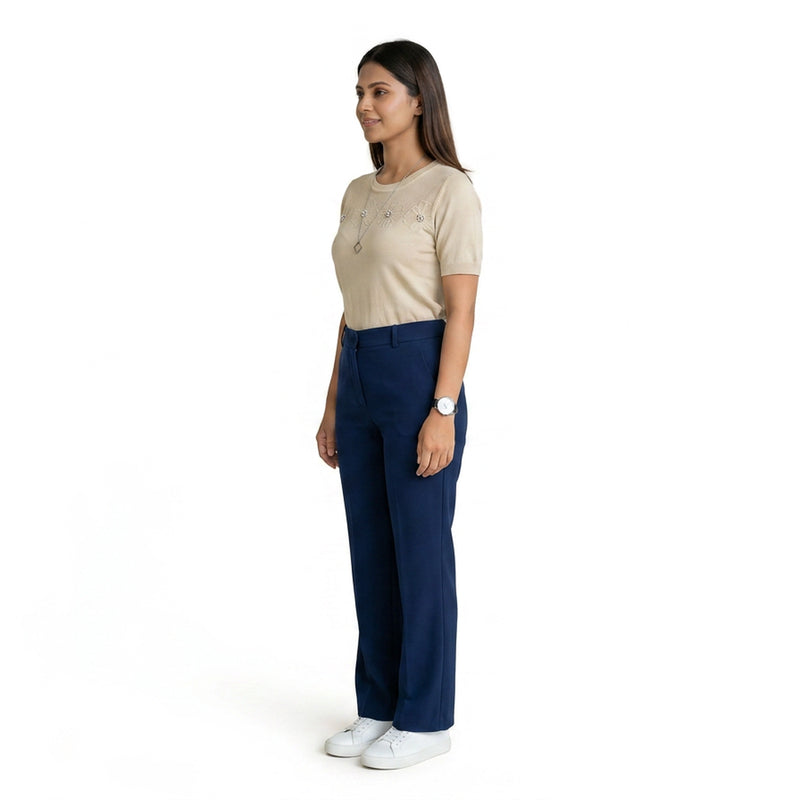 Women Knit Top – Casual Short Sleeve T-Shirt with Minimal Embroidery Detail