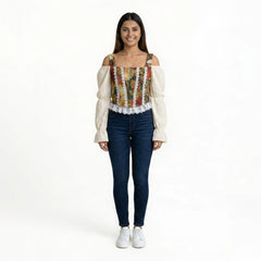 Women’s Black Wide-Leg Pants with Printed Corset Style Top – Elegant Party & Evening Outfit Set