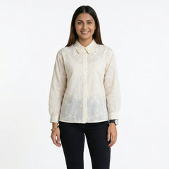 Blush Floral Embroidered Button-Down Shirt – Elegant Everyday Chic