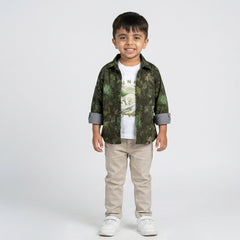 Boys Dark Printed Shirt with Graphic T-Shirt & Grey Jeans – Stylish Kids 3-Piece Casual Outfit Set KD-MV-B-SET-10060