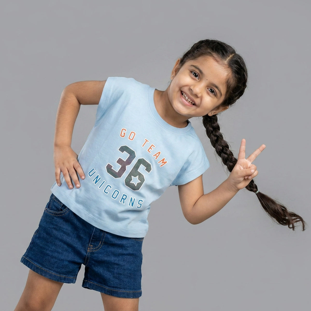 Girls "Go Team Unicorns" Varsity Print T-Shirt pair