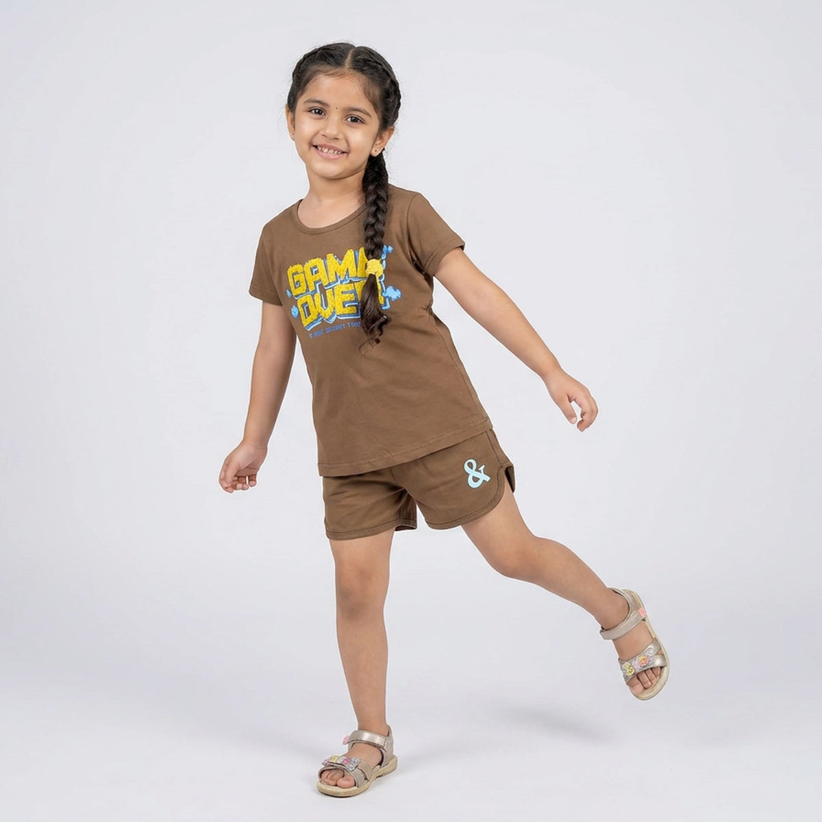 Kids Game Over Graphic Print T-Shirt with Drawstring Shorts Set