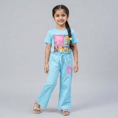 Girls Barbie Co-Ord Set – Stylish Graphic T-Shirt & Flared Pants Outfit for Kids