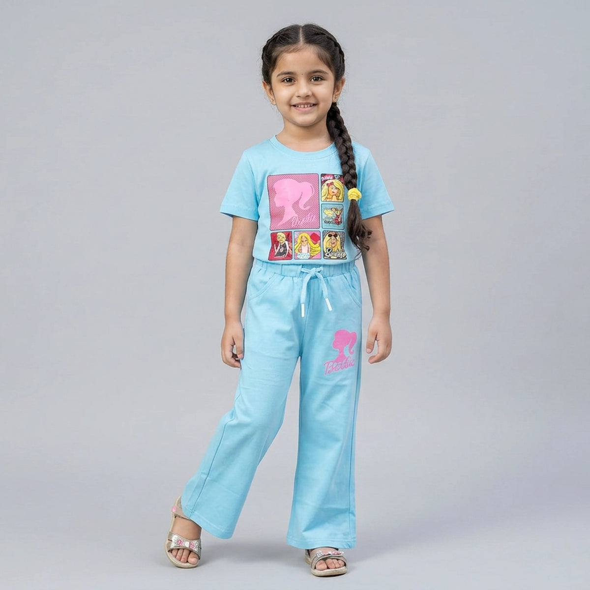 Girls Barbie Co-Ord Set – Stylish Graphic T-Shirt & Flared Pants Outfit for Kids - image 3