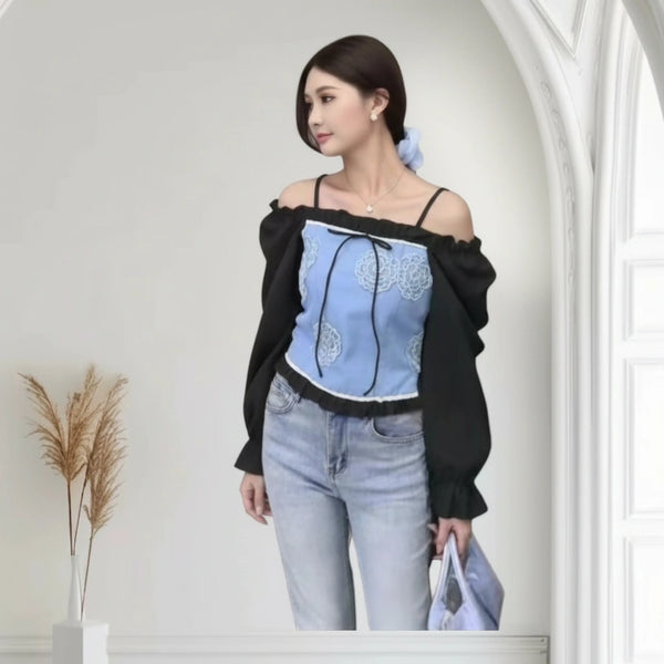Women’s Off-Shoulder Top with Sleeves – Trendy Casual Wear