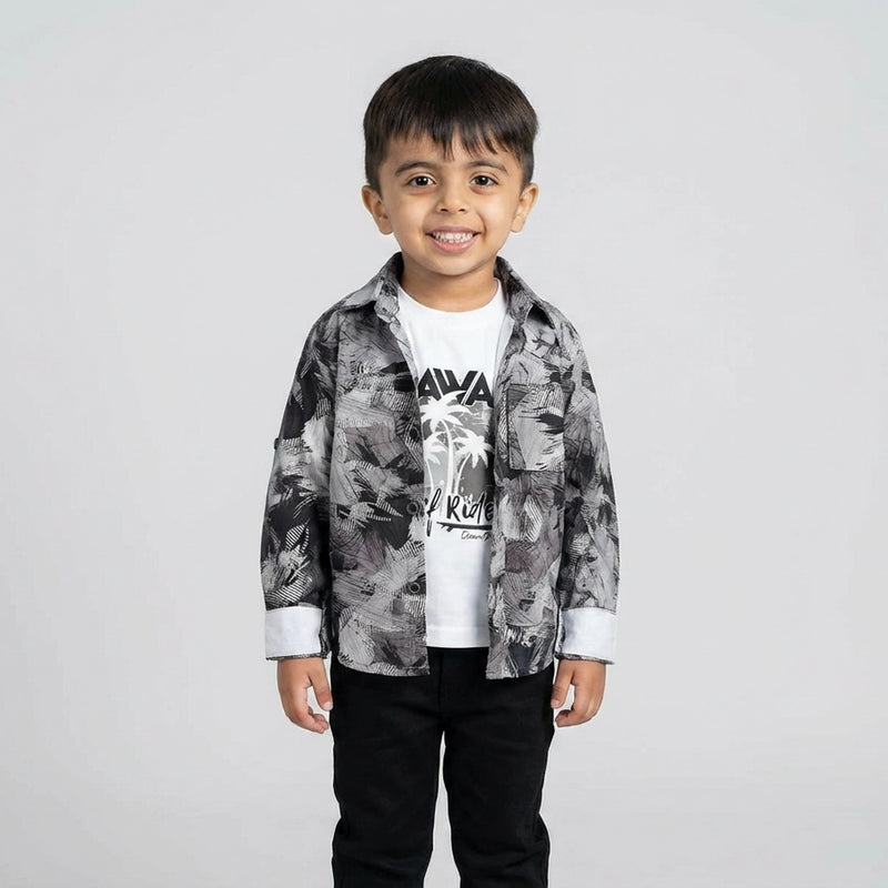 Boys Abstract Printed Shirt with Black Jeans – Stylish Smart Casual Kids Outfit