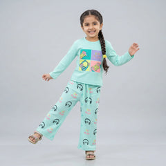 Girls Graphic Co-Ord Set – Cute Printed Sweatshirt & Flared Pants Outfit for Kids