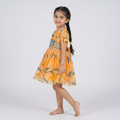 Girls orange Printed dress – Stylish Summer Casual dress Outfit for Kids