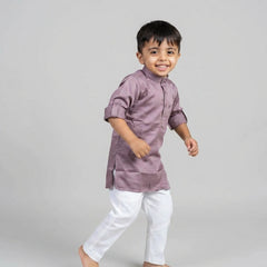 Boys Pink Kurta Set with White Pajama – Classic Festive Ethnic Wear for Kids