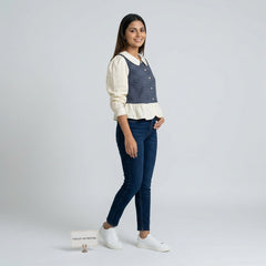 Women’s Gingham Peplum Top with Peter Pan Collar – Casual Chic Outfit Set