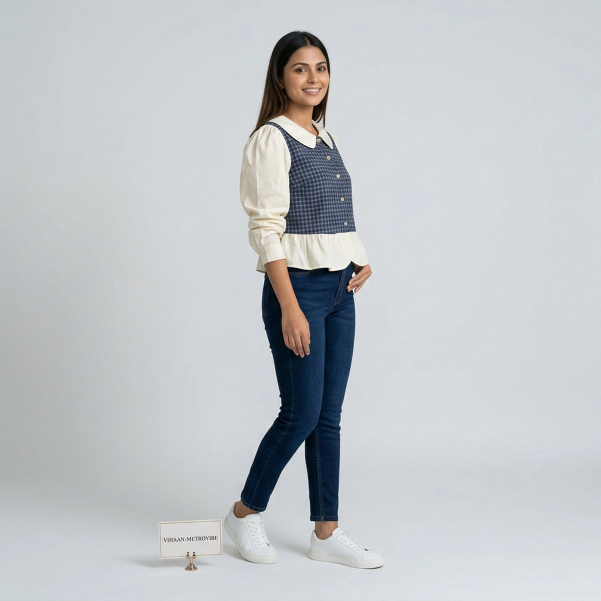 Women’s Gingham Peplum Top with Peter Pan Collar – Casual Chic Outfit Set - image 13
