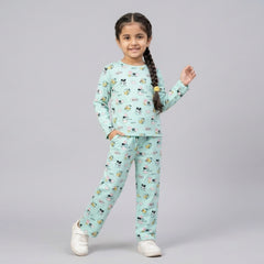 Girls Cartoon Printed Night Suit Set – Soft Full Sleeve Kids Co-Ord Pajama Set