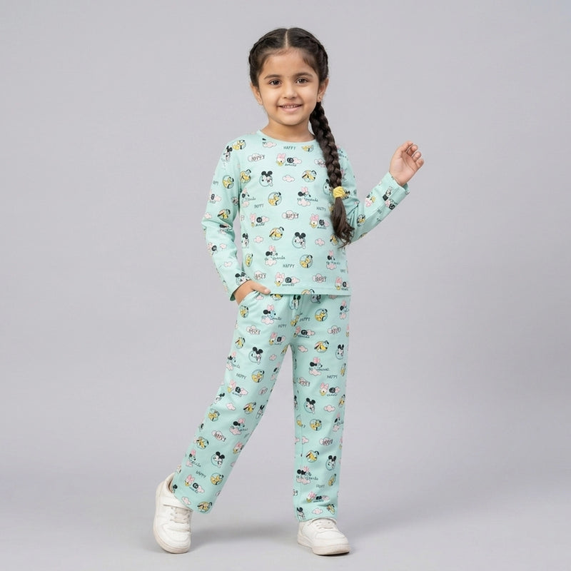 Girls Cartoon Printed Night Suit Set – Soft Full Sleeve Kids Co-Ord Pajama Set
