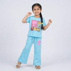 Girls Barbie Co-Ord Set – Stylish Graphic T-Shirt & Flared Pants Outfit for Kids