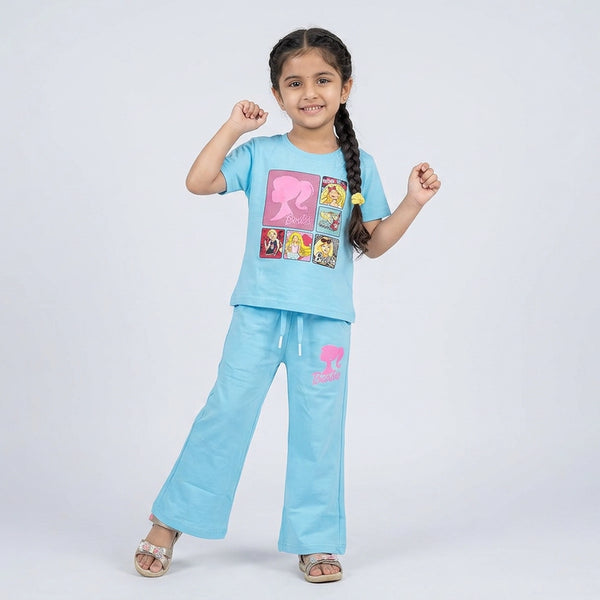 Girls Barbie Co-Ord Set – Stylish Graphic T-Shirt & Flared Pants Outfit for Kids