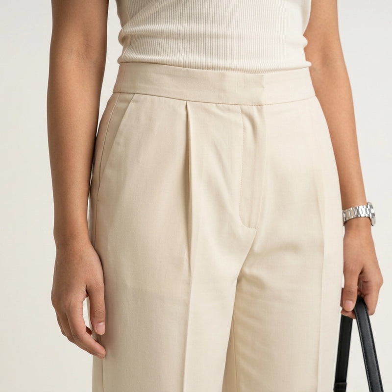 Women’s High-Waisted Pleated Trousers – Elegant Wide Leg Formal Pants