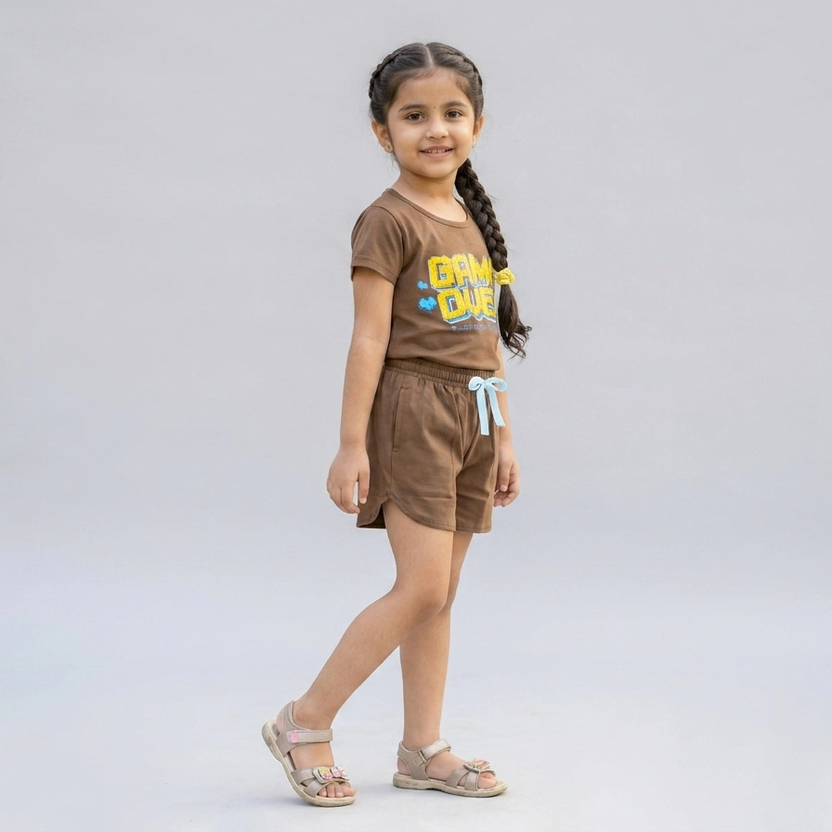 Kids Game Over Graphic Print T-Shirt with Drawstring Shorts Set