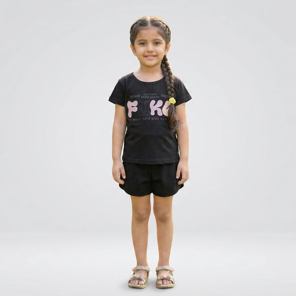 Girls Printed Co-Ord Set – Casual T-Shirt & Shorts Summer Outfit for Kids