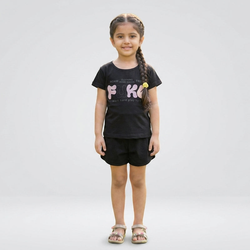 Girls Printed Co-Ord Set – Casual T-Shirt & Shorts Summer Outfit for Kids