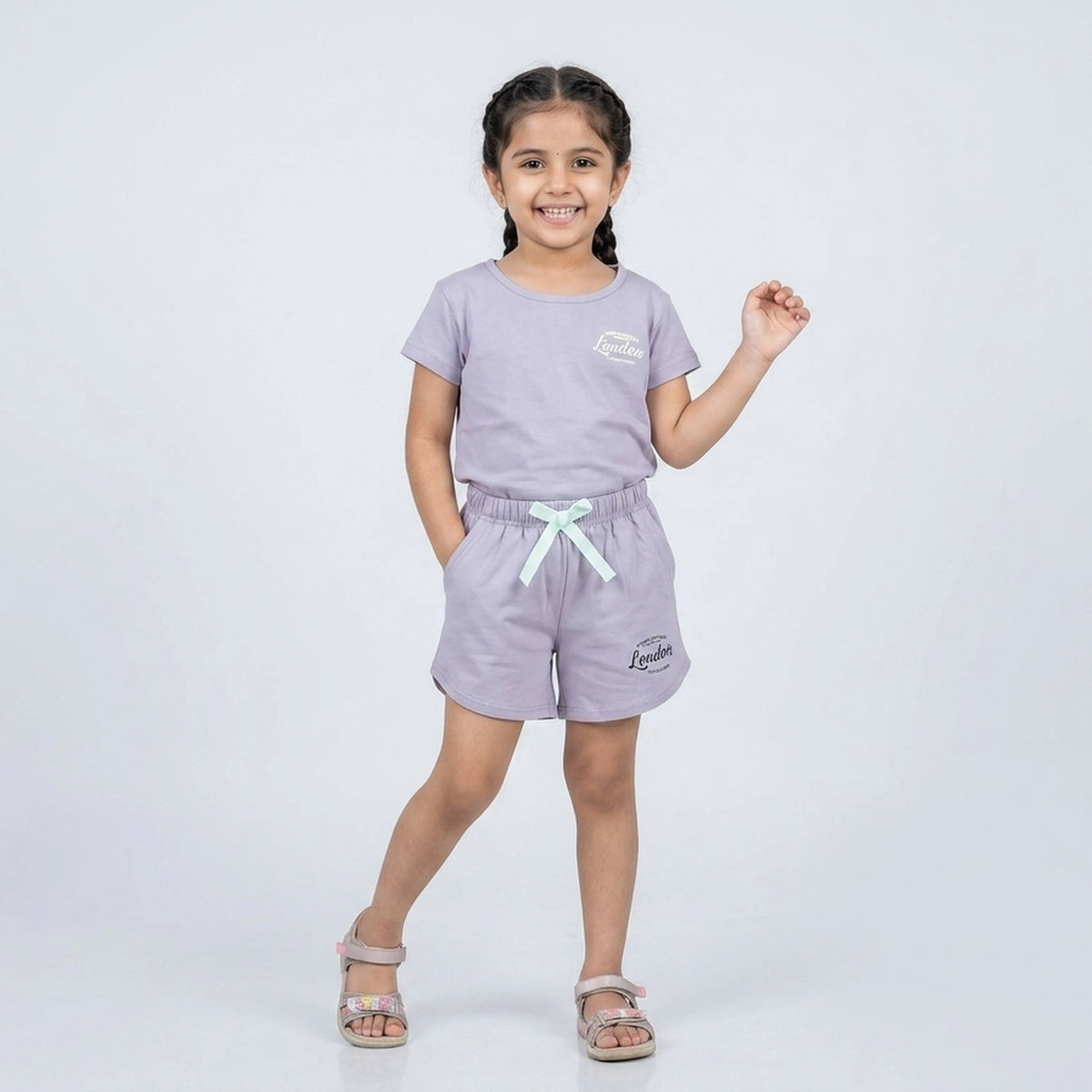 Kids Black London Print Cotton T-Shirt with Drawstring Shorts Set