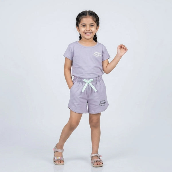 Kids Black London Print Cotton T-Shirt with Drawstring Shorts Set