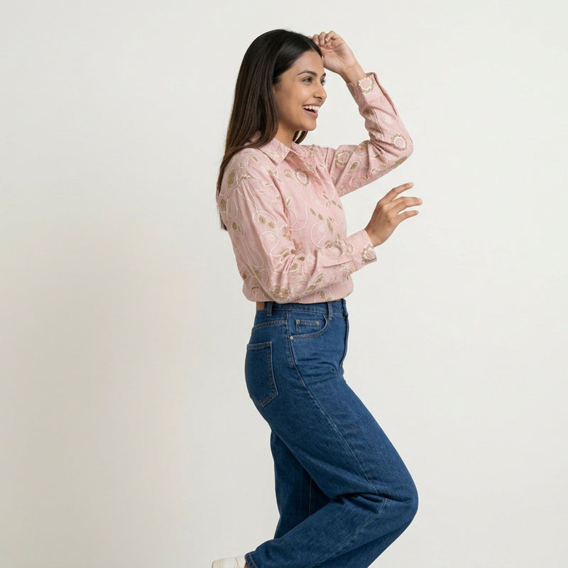 Women’s Printed Casual Shirt – Floral Pattern Button-Down Top | Smart Casual Everyday Wear