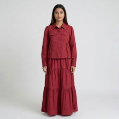 Women’s Pleated Maxi Dress with Crop Shirt Top – Elegant Long Sleeve Dress