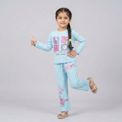 Girls Panther Co-Ord Set – Maroon Cartoon Printed Sweatshirt & Wide Leg Pants for Kids