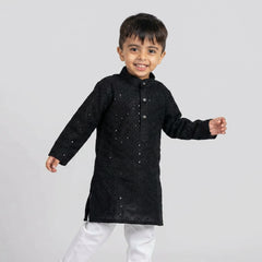 Boys Embroidered Kurta Set with White Pajama – Festive Ethnic Wear for Kids