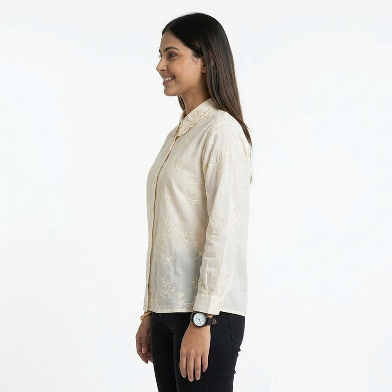 Blush Floral Embroidered Button-Down Shirt – Elegant Everyday Chic