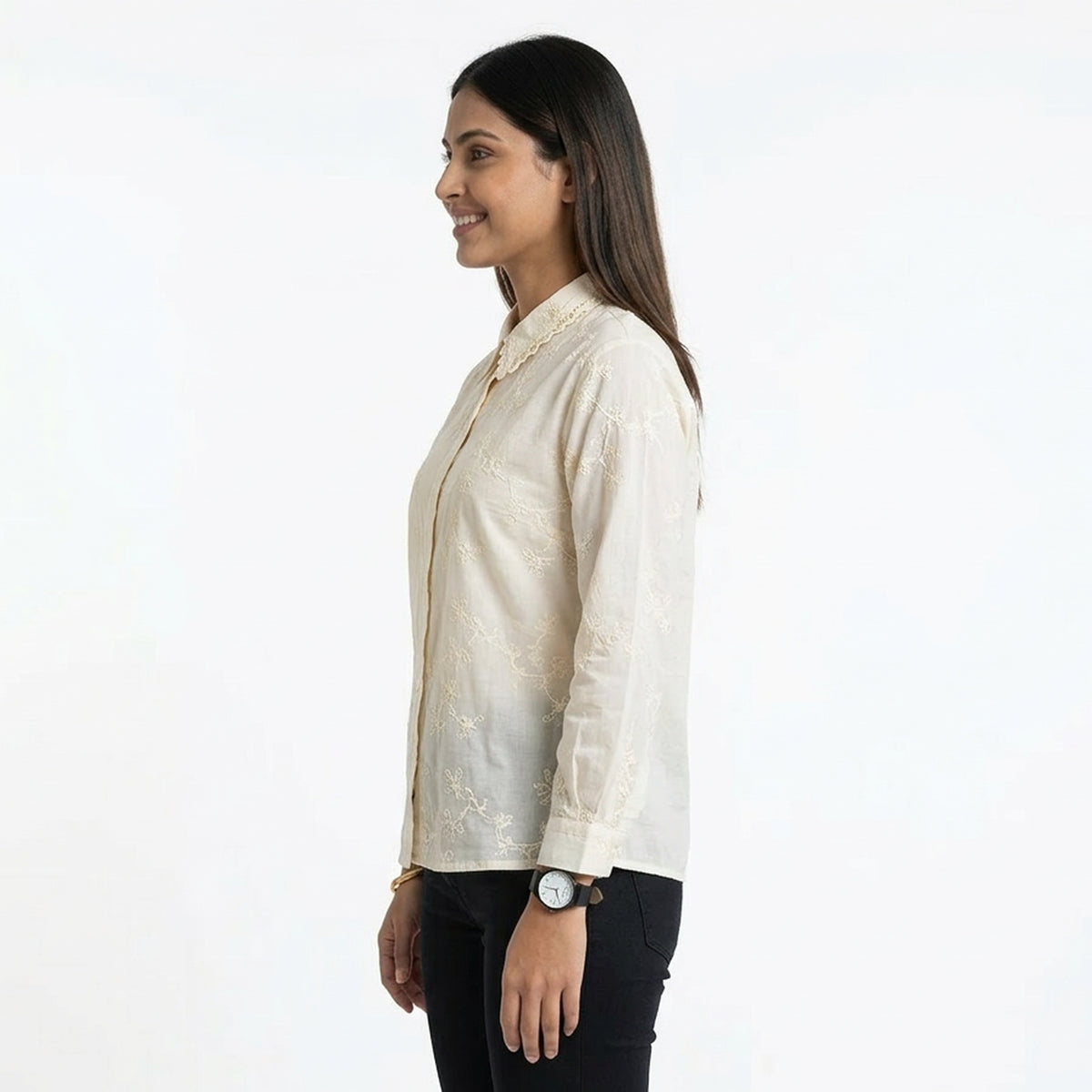Blush Floral Embroidered Button-Down Shirt – Elegant Everyday Chic - image 7