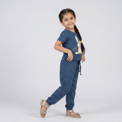 Girls Striped Co-Ord Set – Cute Bunny Print Cotton Top & Jogger Pants for Kids