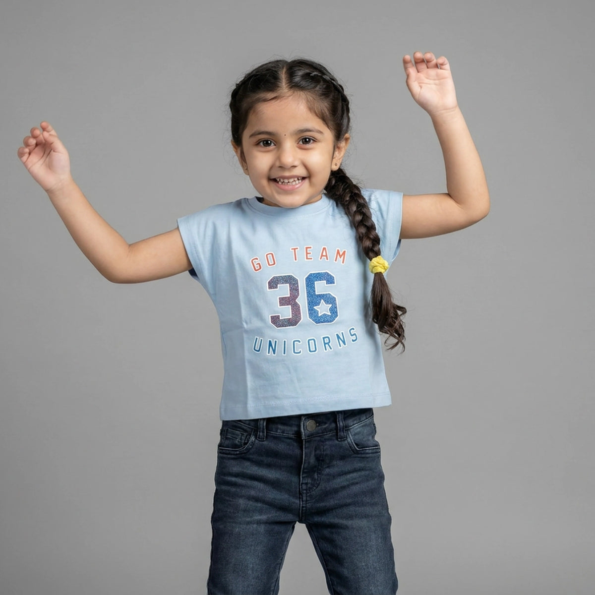 Girls "Go Team Unicorns" Varsity Print T-Shirt pair