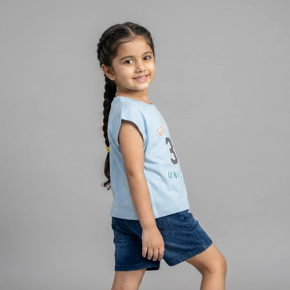 Girls "Go Team Unicorns" Varsity Print T-Shirt pair